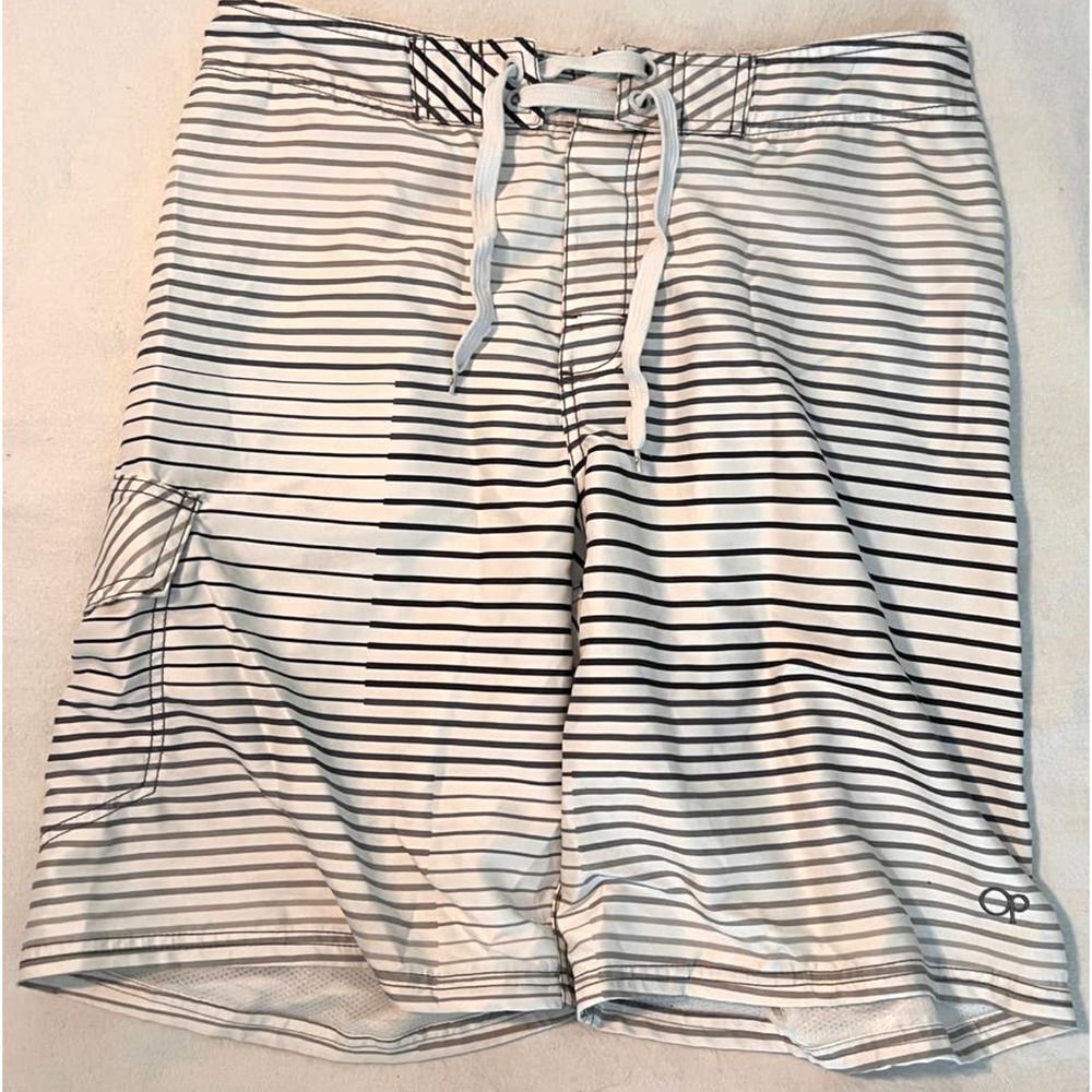 OP Black and White Striped Board Shorts- 34(M)